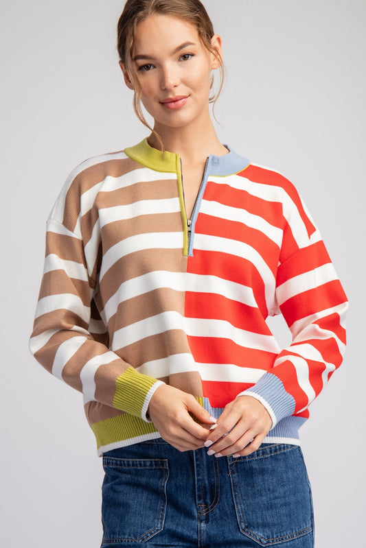 Camilla Red Stripe Color Block Sweater