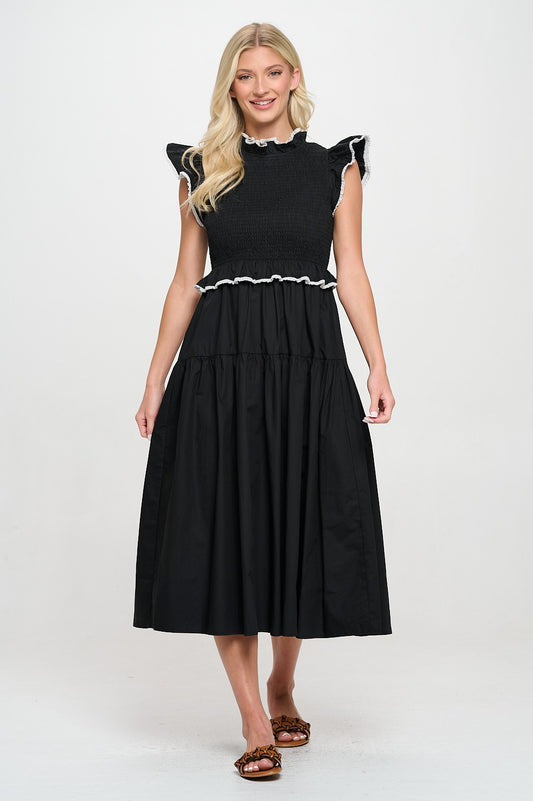 Gabby Black Poplin and Smocked Dress