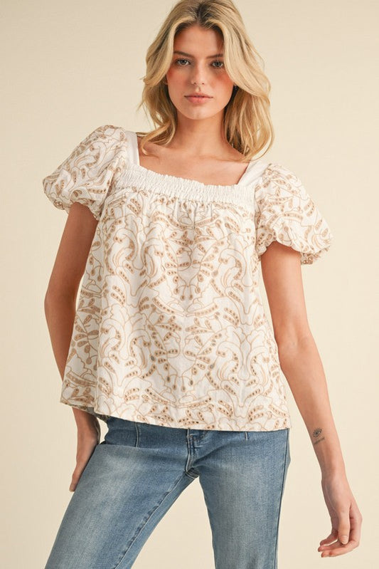 Jessica Taupe Eyelet Top
