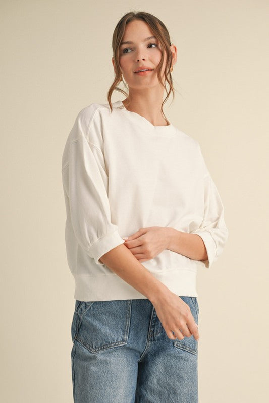 Tessa White 3/4 Sleeve Crew