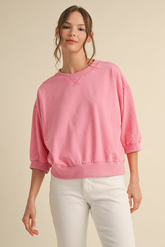 Tessa Pink 3/4 Sleeve Crew