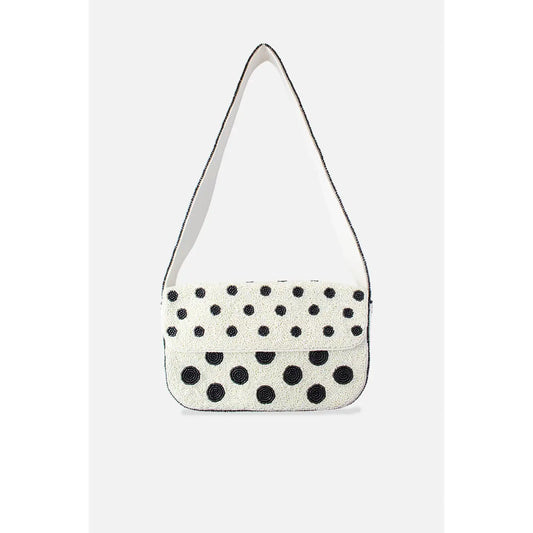 Black Polka Dot Beaded Shoulder Bag