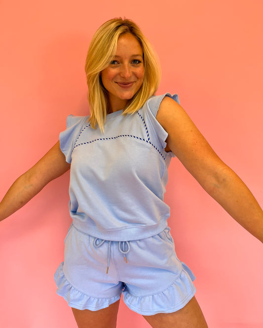 Misty Blue Ruffle Top