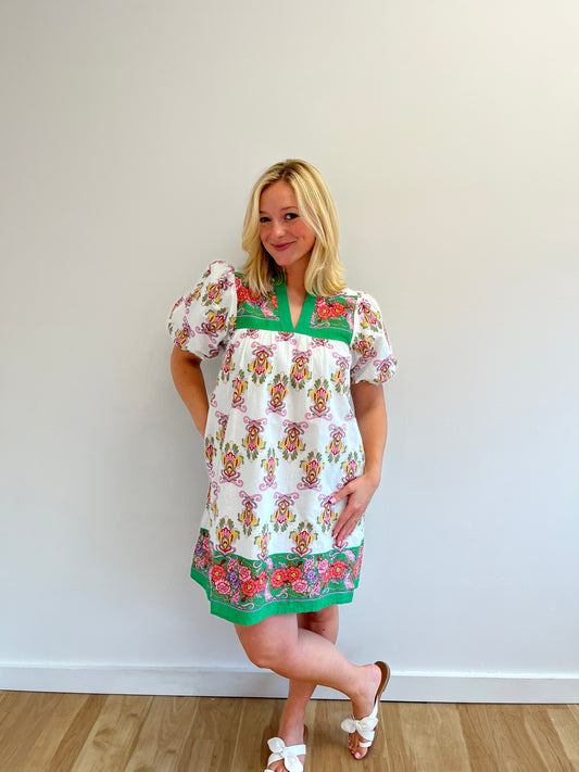 Bessie White Block Print Dress