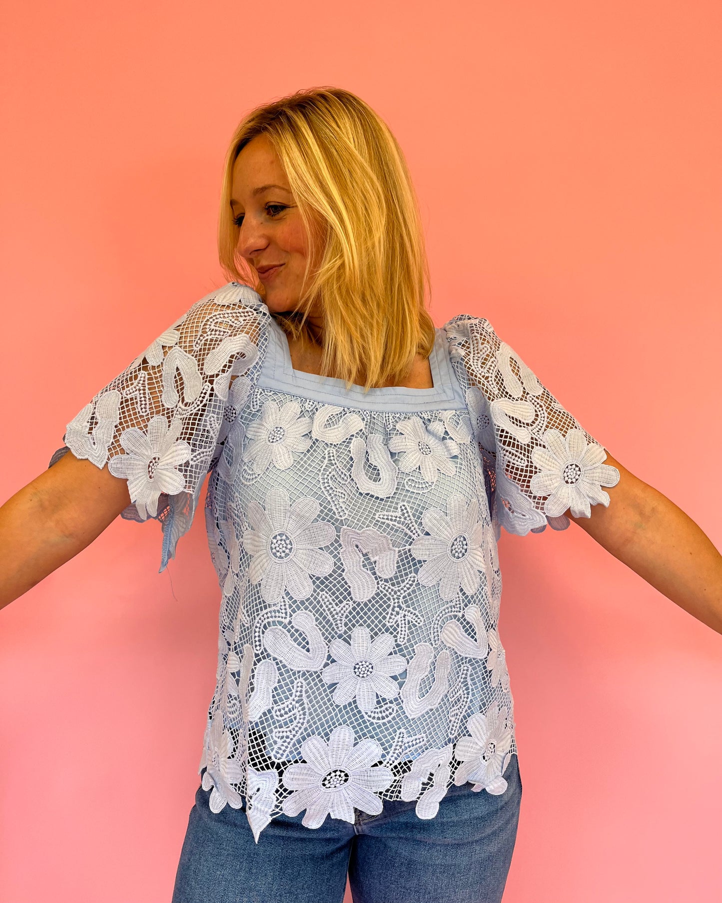 Hope Blue Floral Lace Top