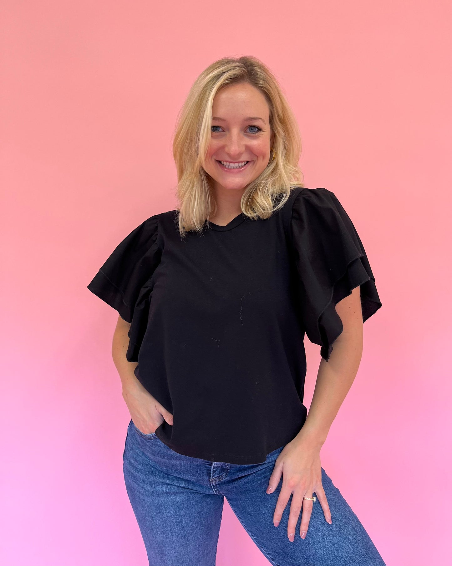 Iris Black Ruffle Sleeve Top
