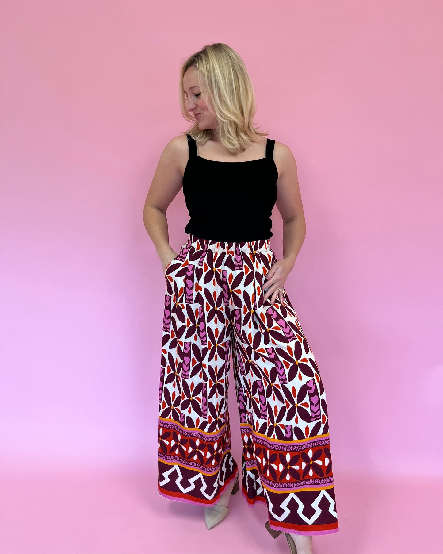 Maeve Burgundy Patterned Pants