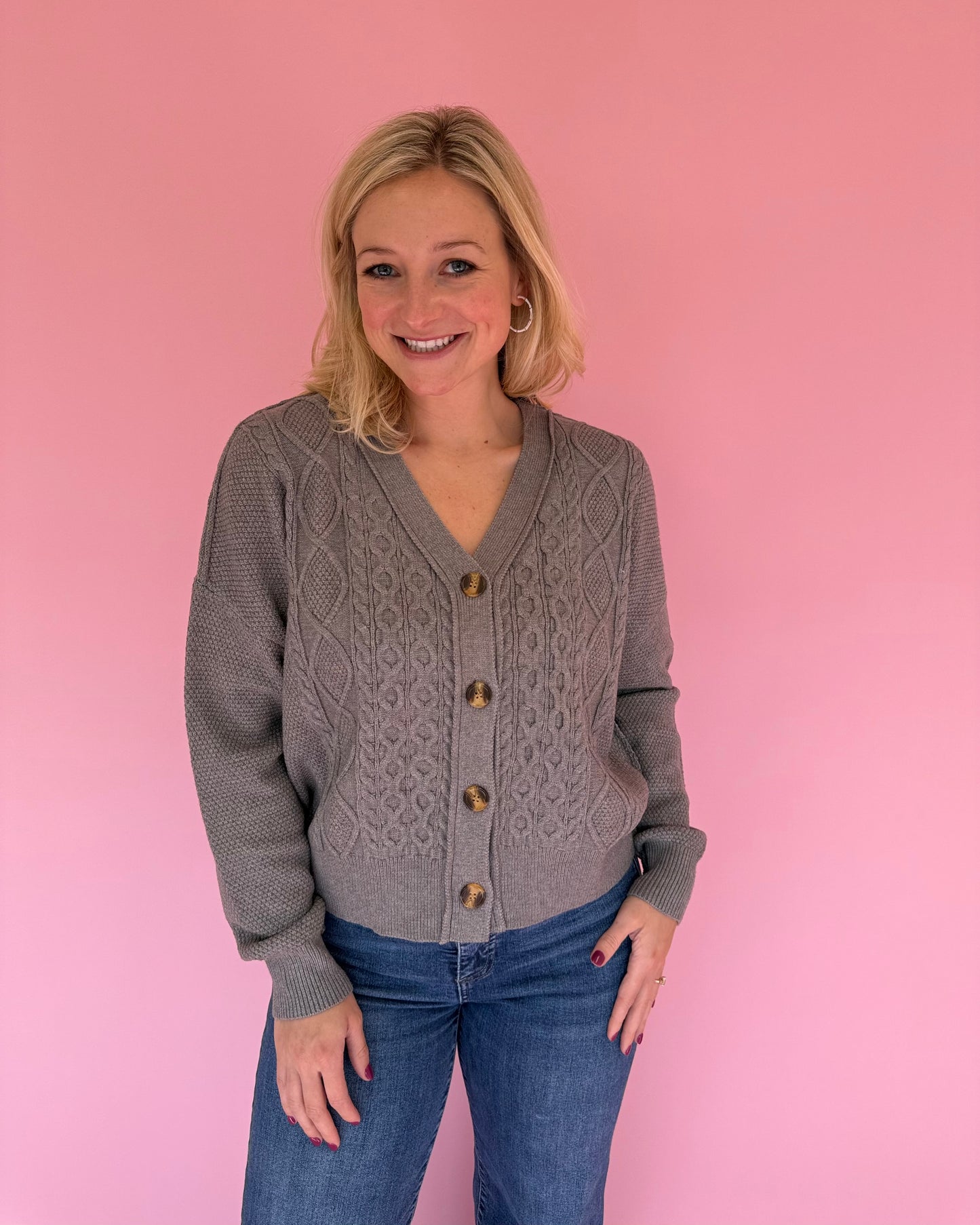 Kimmy Grey Cable Knit Cardigan