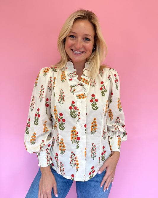 Charlotte Cream Floral Button Up Top