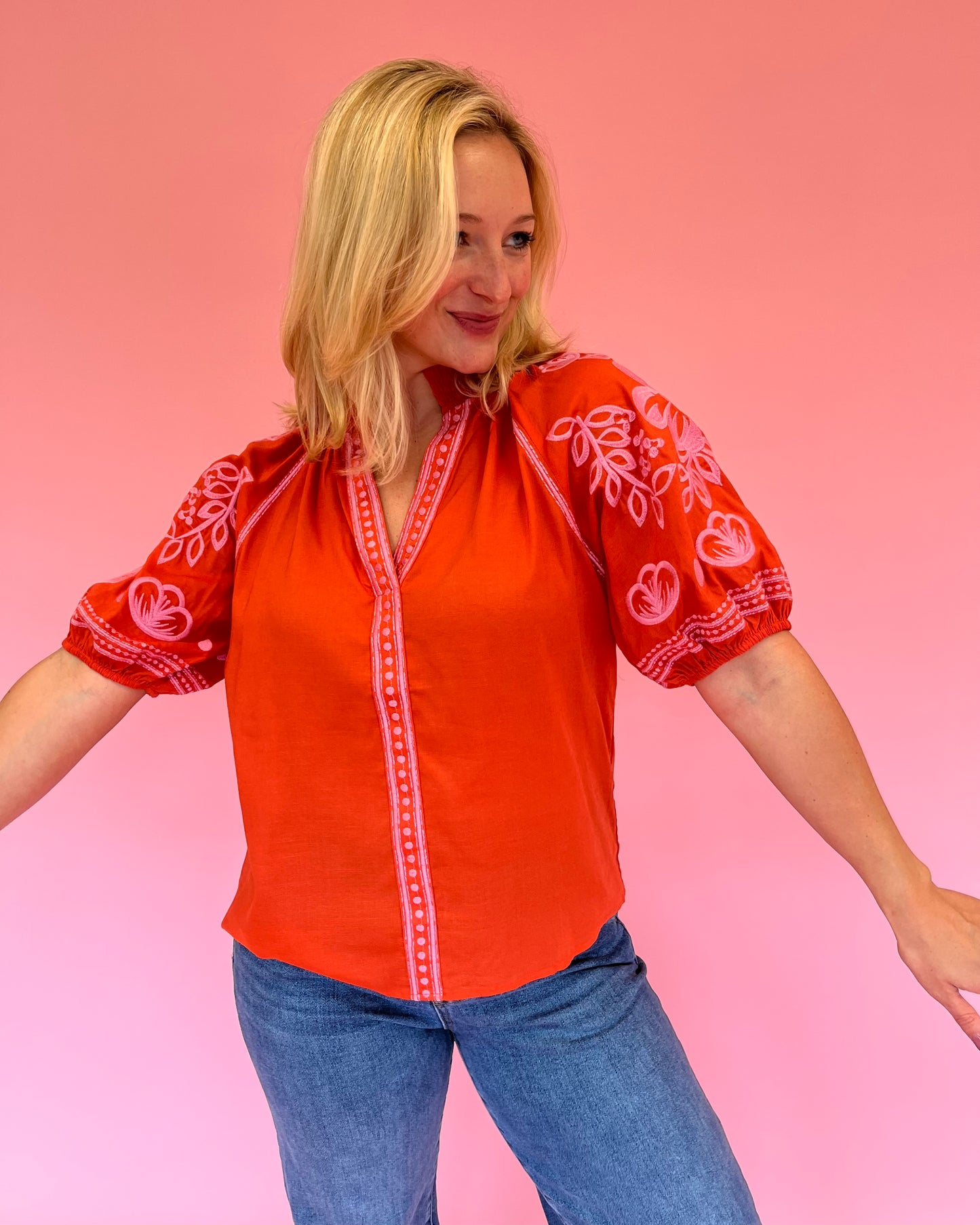 Haley Orange Embroidered Top