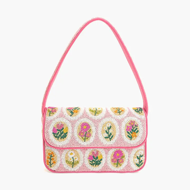 Blooming Pink Medallions Beaded Shoulder Bag