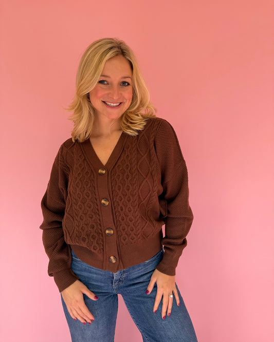 Kimmy Brown Cable Knit Cardigan