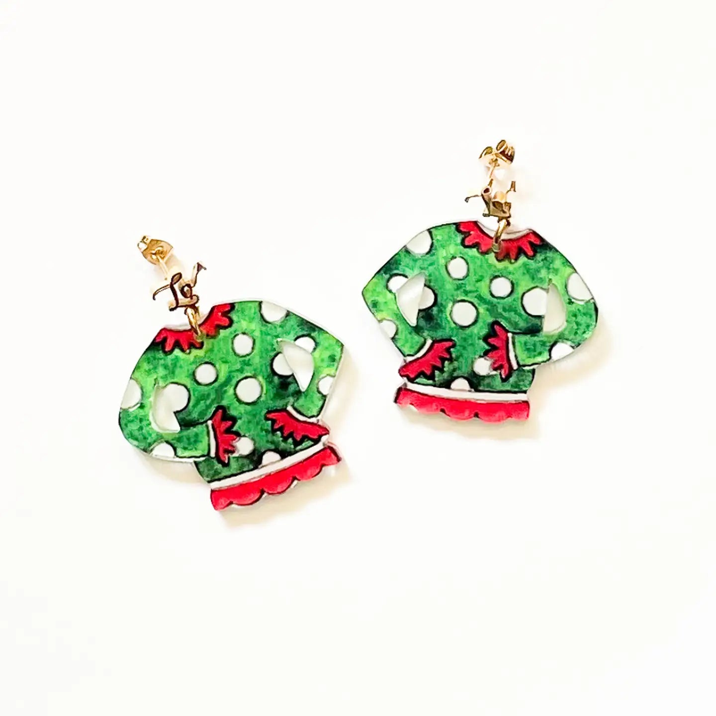 Holiday Green Sweater Acrylic Earrings