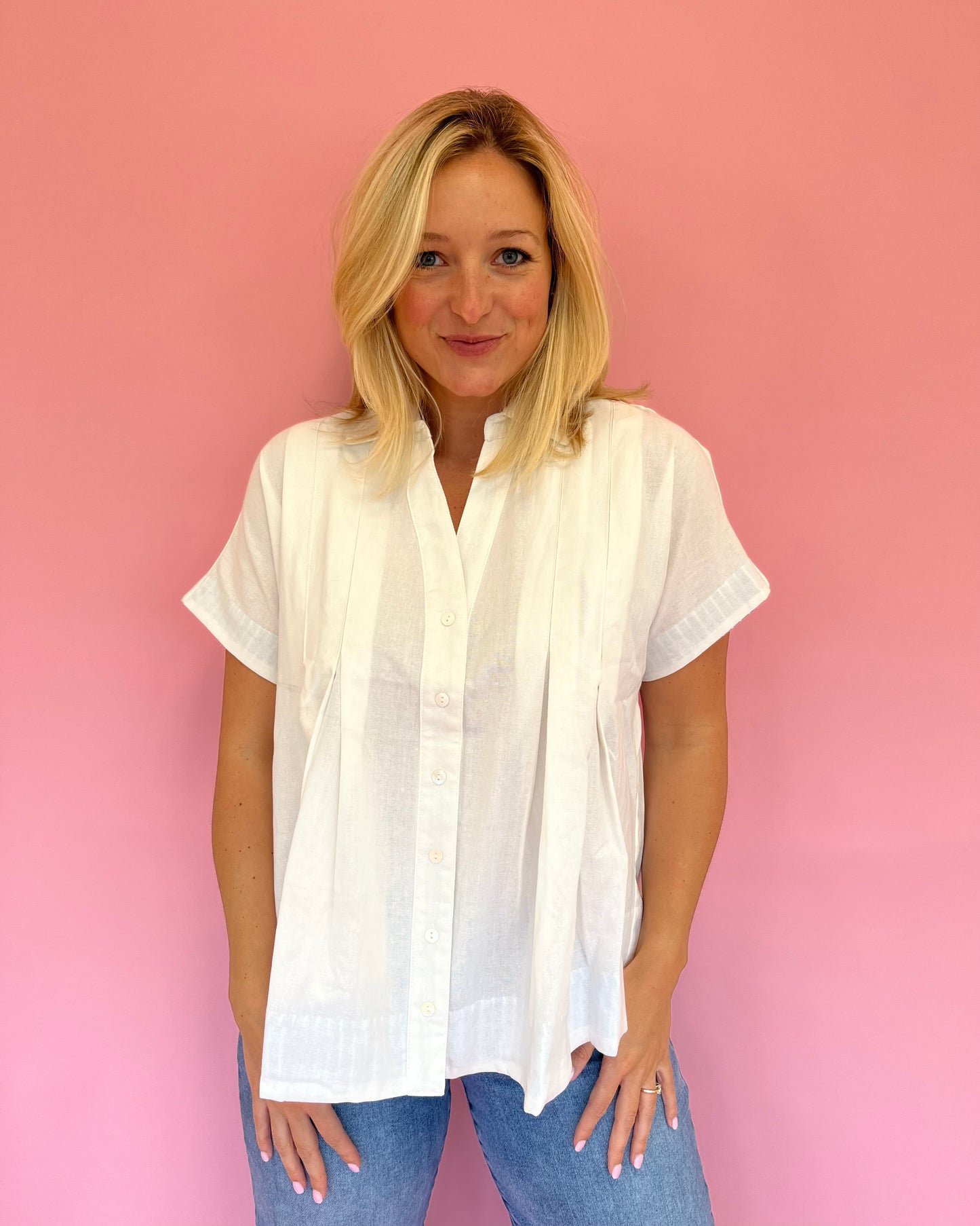 Stacy White Button Down Top