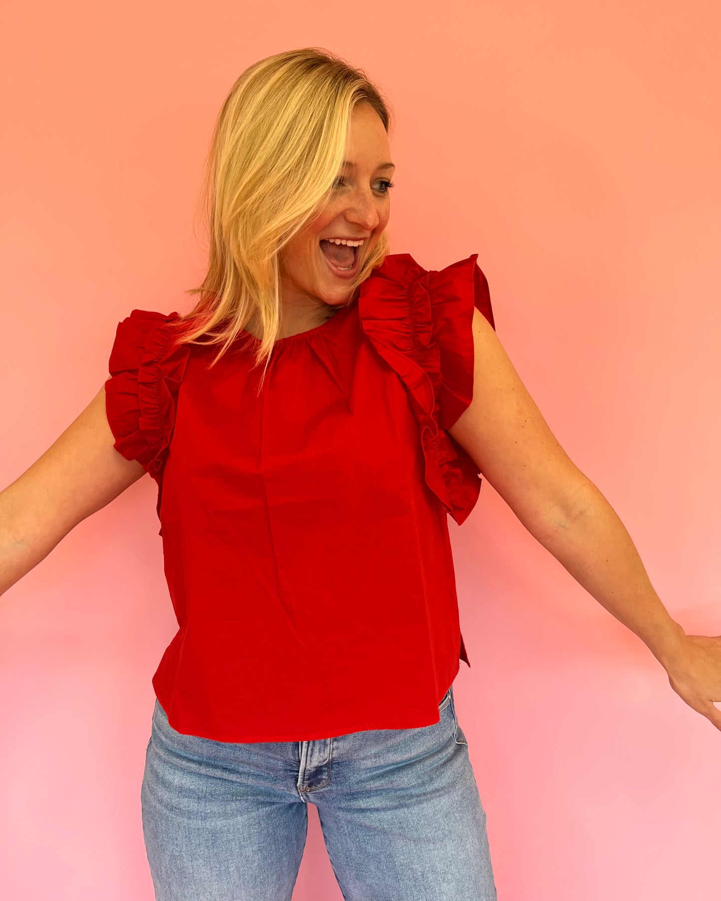 Riley Red Ruffle Sleeve Top