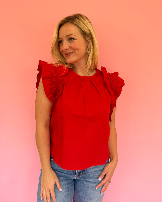 Riley Red Ruffle Sleeve Top