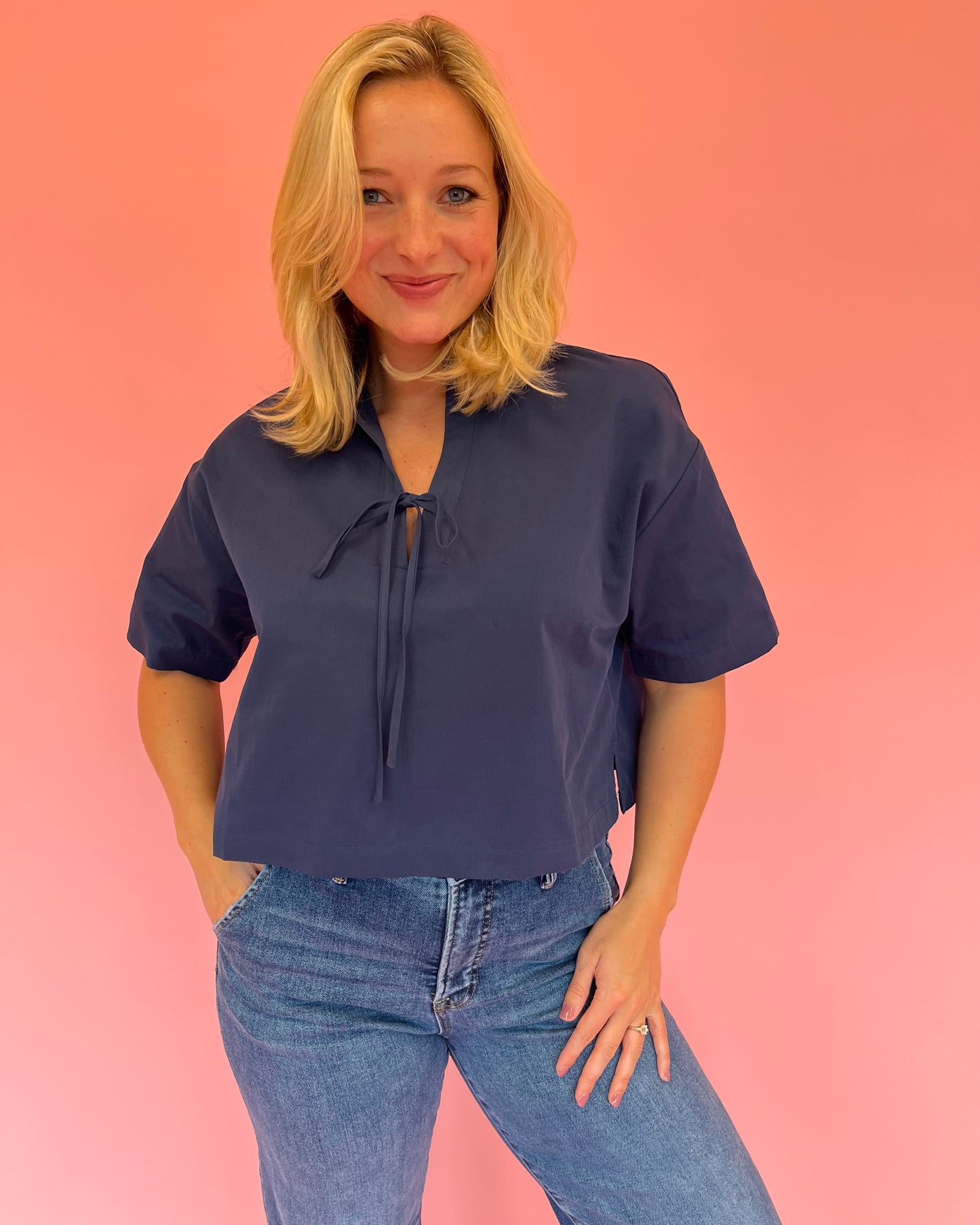 Dawson Navy Bow Front Top