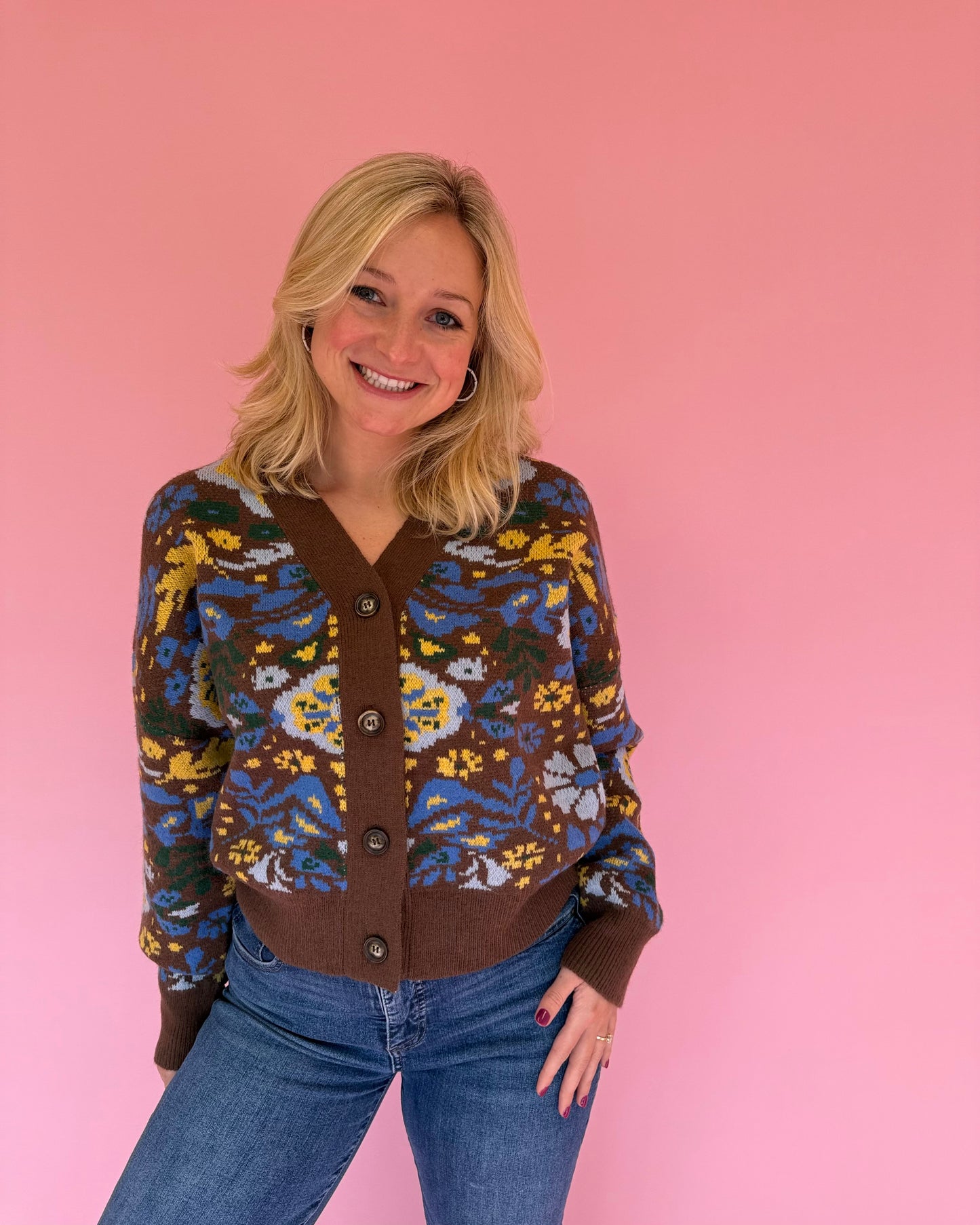 Dolly Brown Floral Knit Cardigan