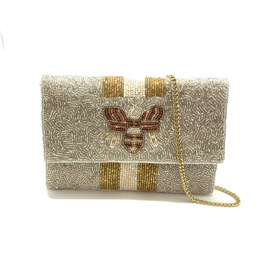 Two Tone Bee Mini Beaded Clutch
