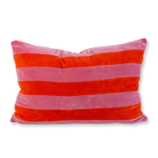 Striped Velvet Pillow - Pink/Orange