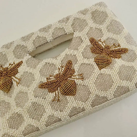 Gold Bee Beaded Bag