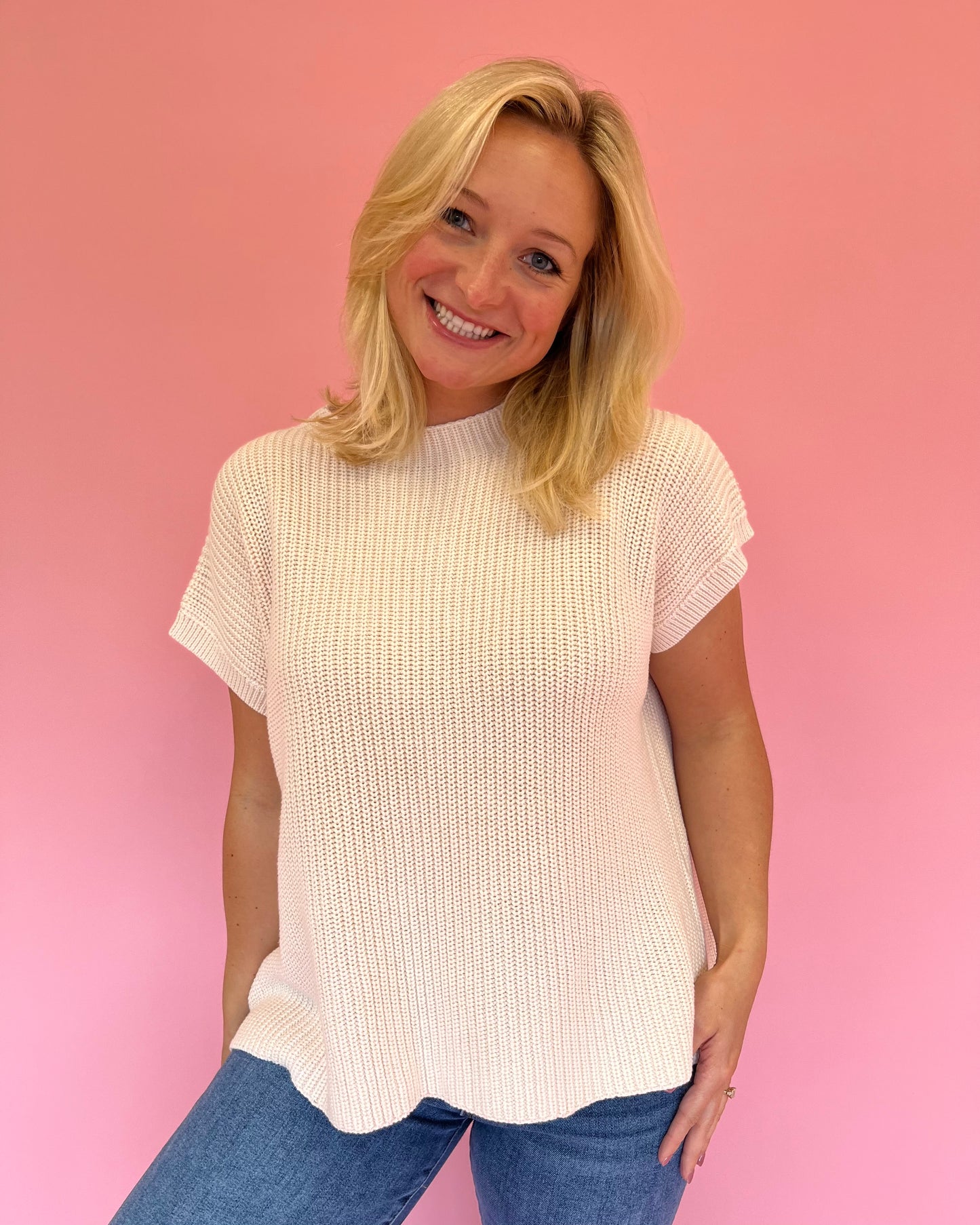 Hadley Oatmeal Short Sleeve Sweater
