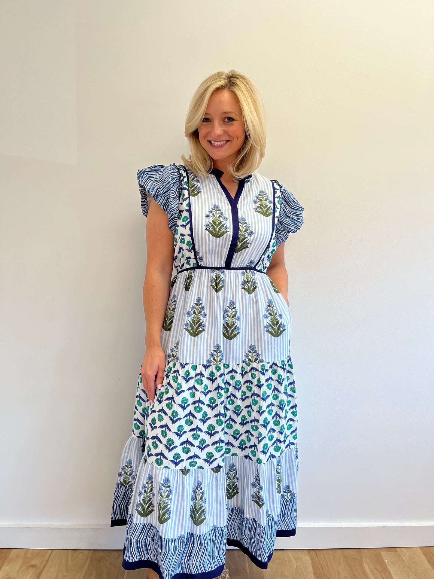 Savannah Blue Block Print Dress
