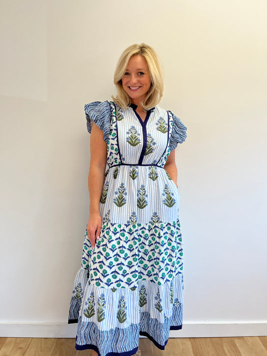 Savannah Blue Block Print Dress