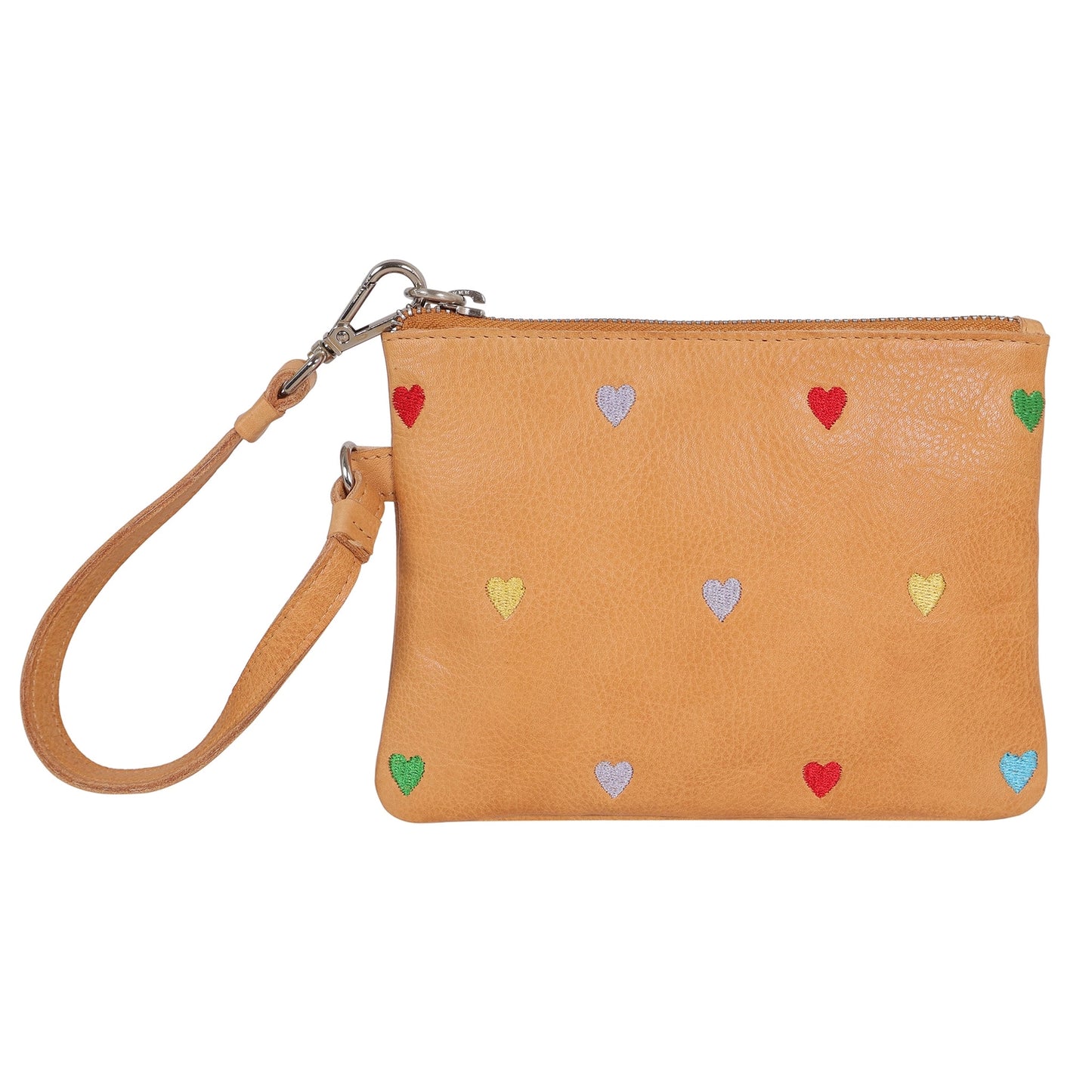 Camel Heart Embroidered Leather Wristlet