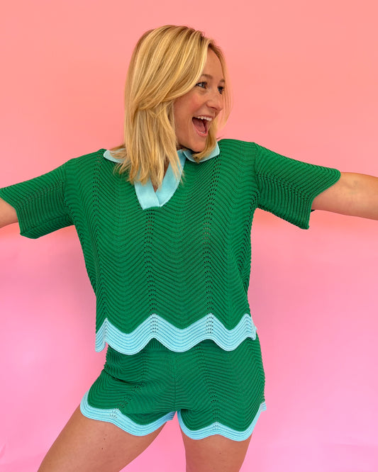 Mariah Green Scallop Knit Shorts