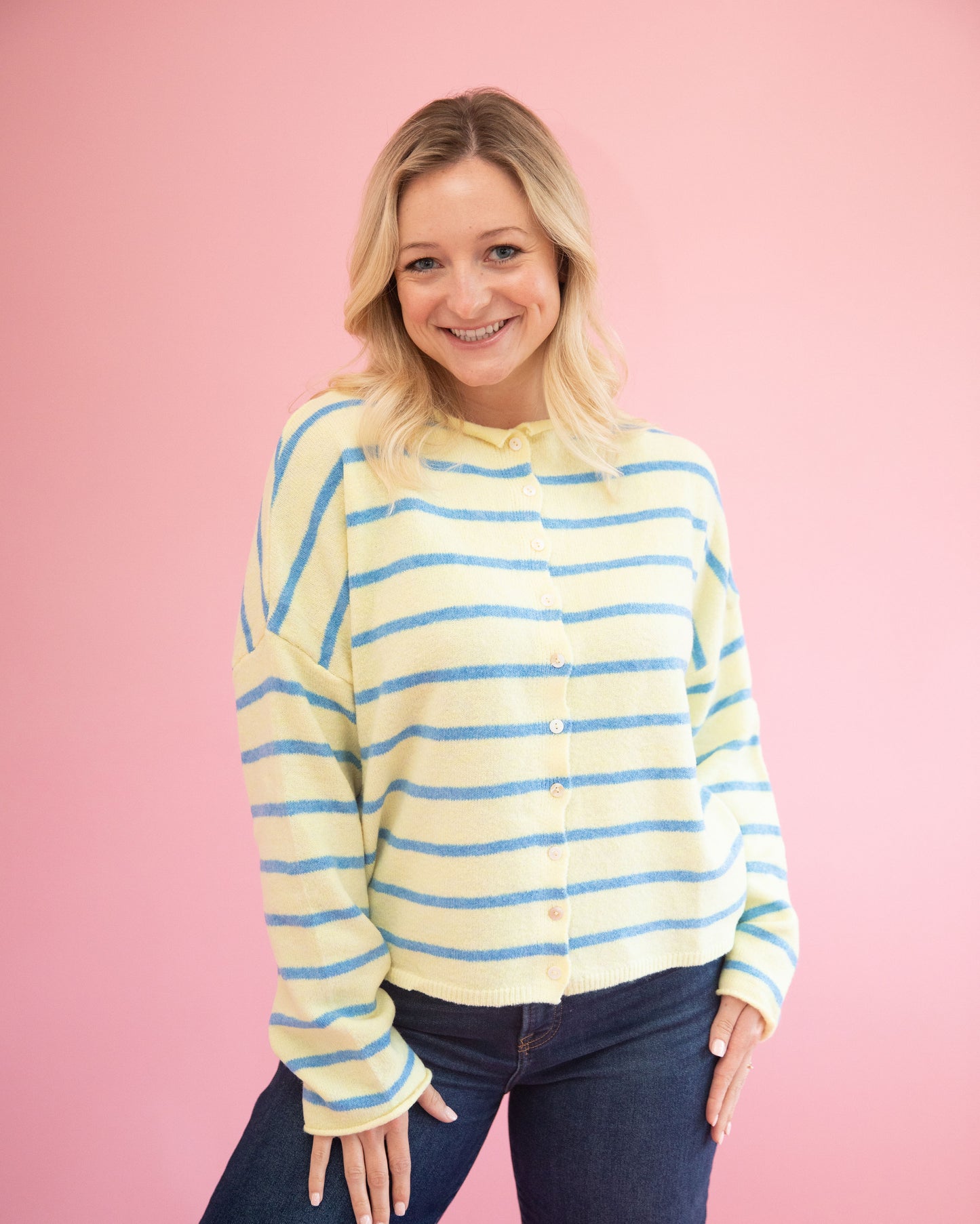 Lainey Butter Yellow and Blue Stripe Cardigan