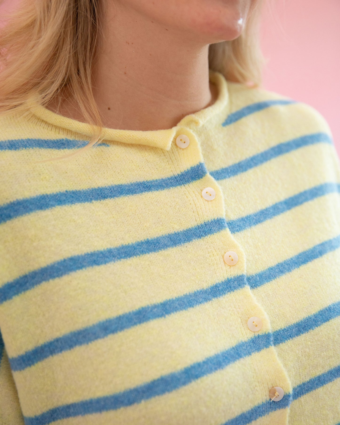 Lainey Butter Yellow and Blue Stripe Cardigan