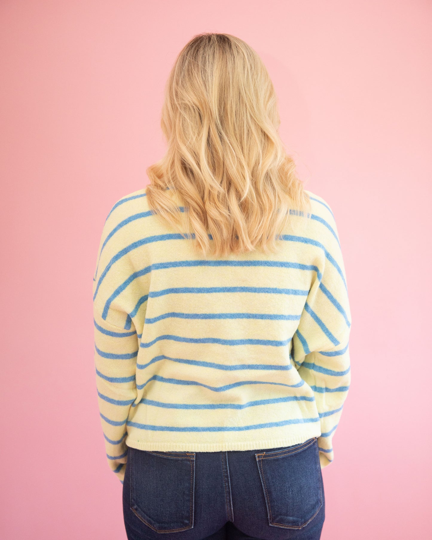 Lainey Butter Yellow and Blue Stripe Cardigan