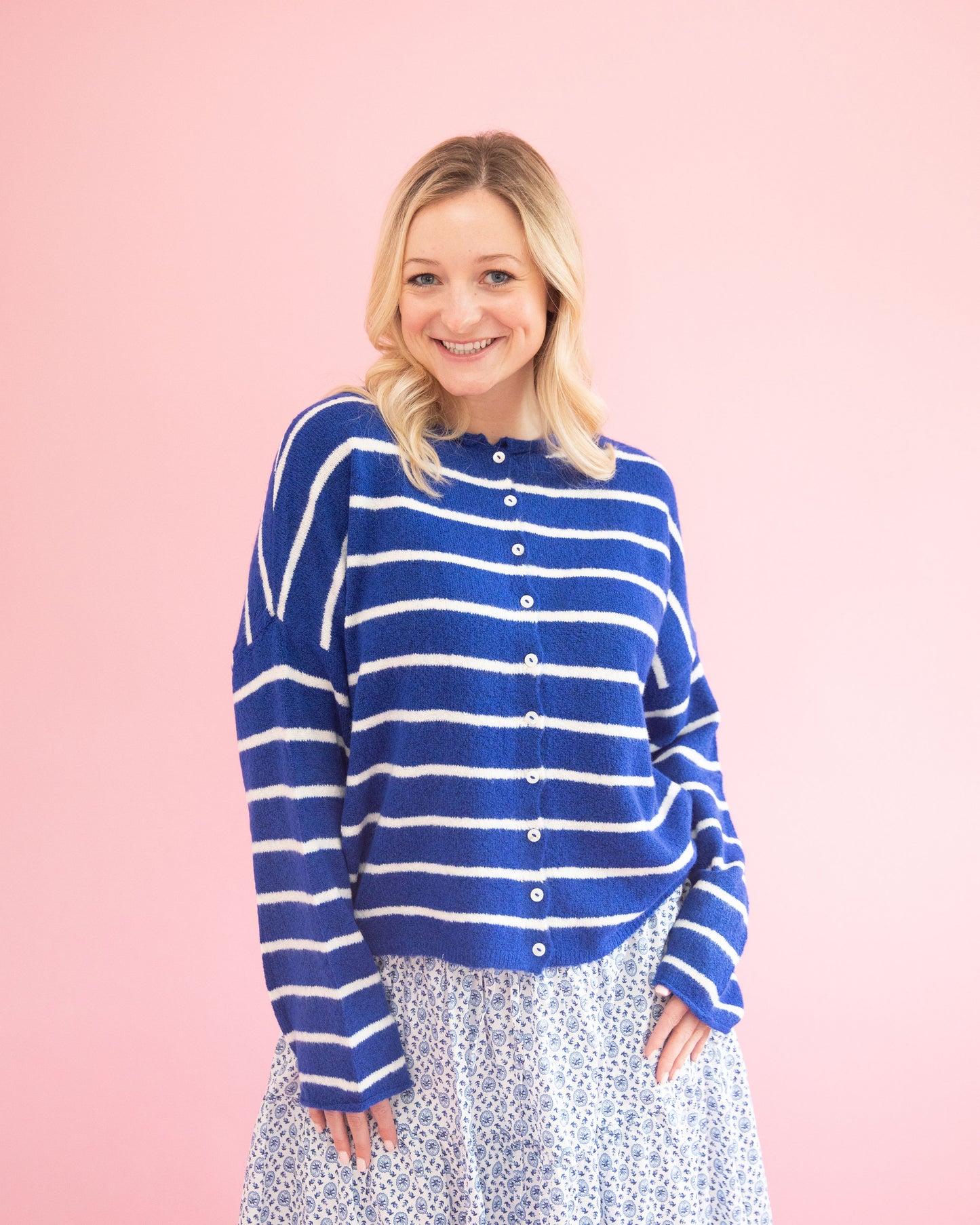 Lainey Royal Blue and White Stripe Cardigan