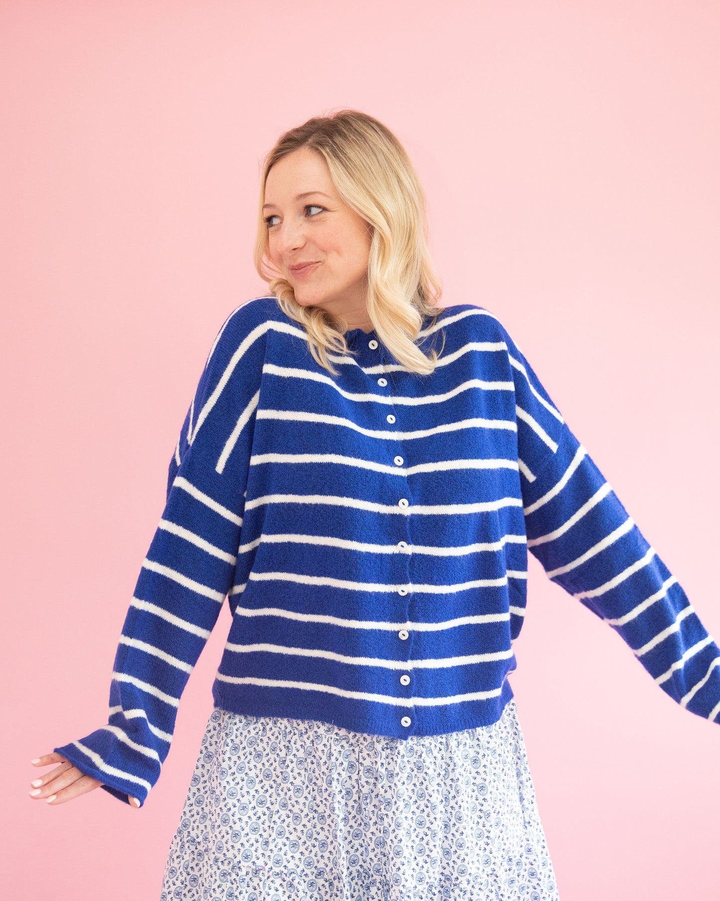 Lainey Royal Blue and White Stripe Cardigan