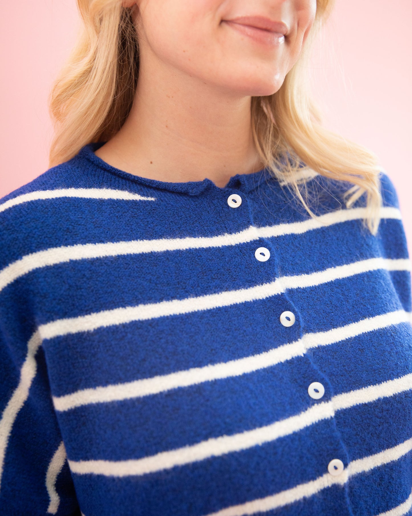 Lainey Royal Blue and White Stripe Cardigan