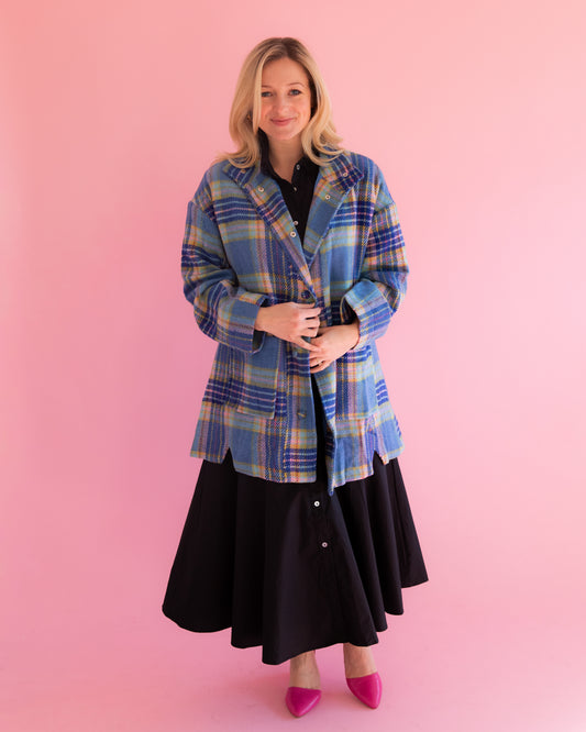 Gwen Blue Plaid Over Coat