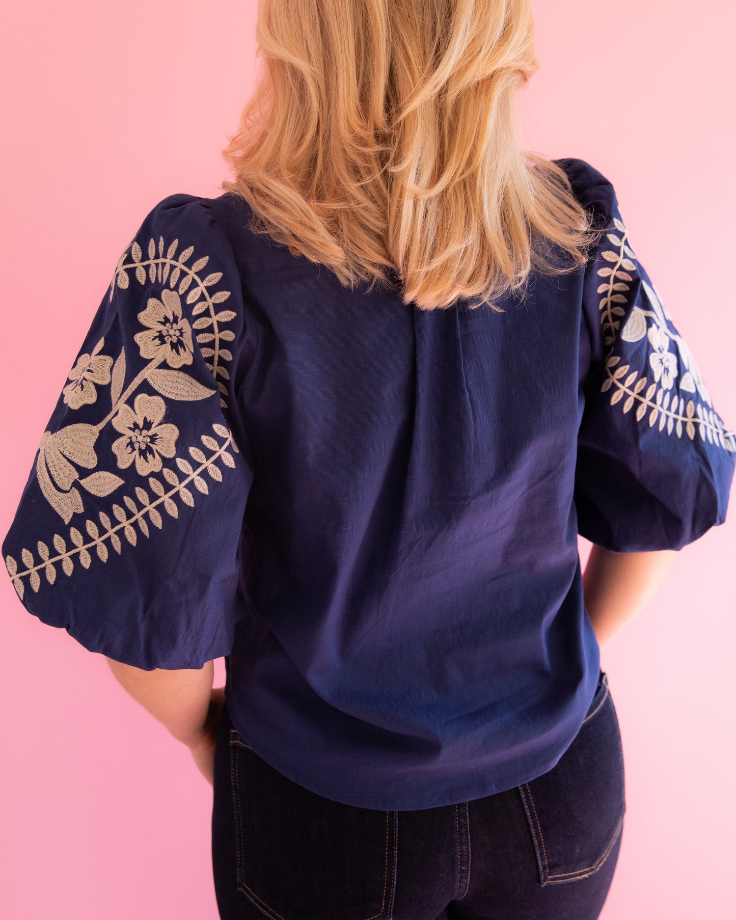 Presley Navy Embroidered Top