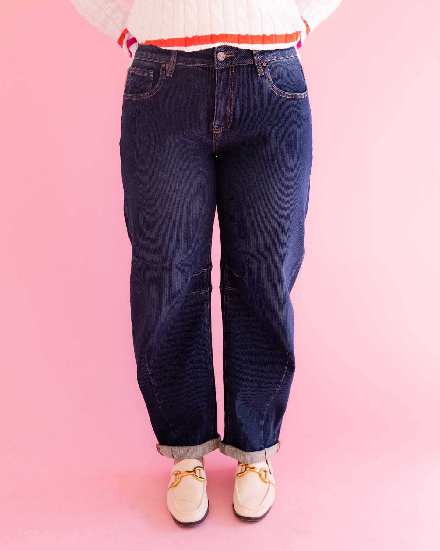 Anna Dark Textured Barrel Jeans