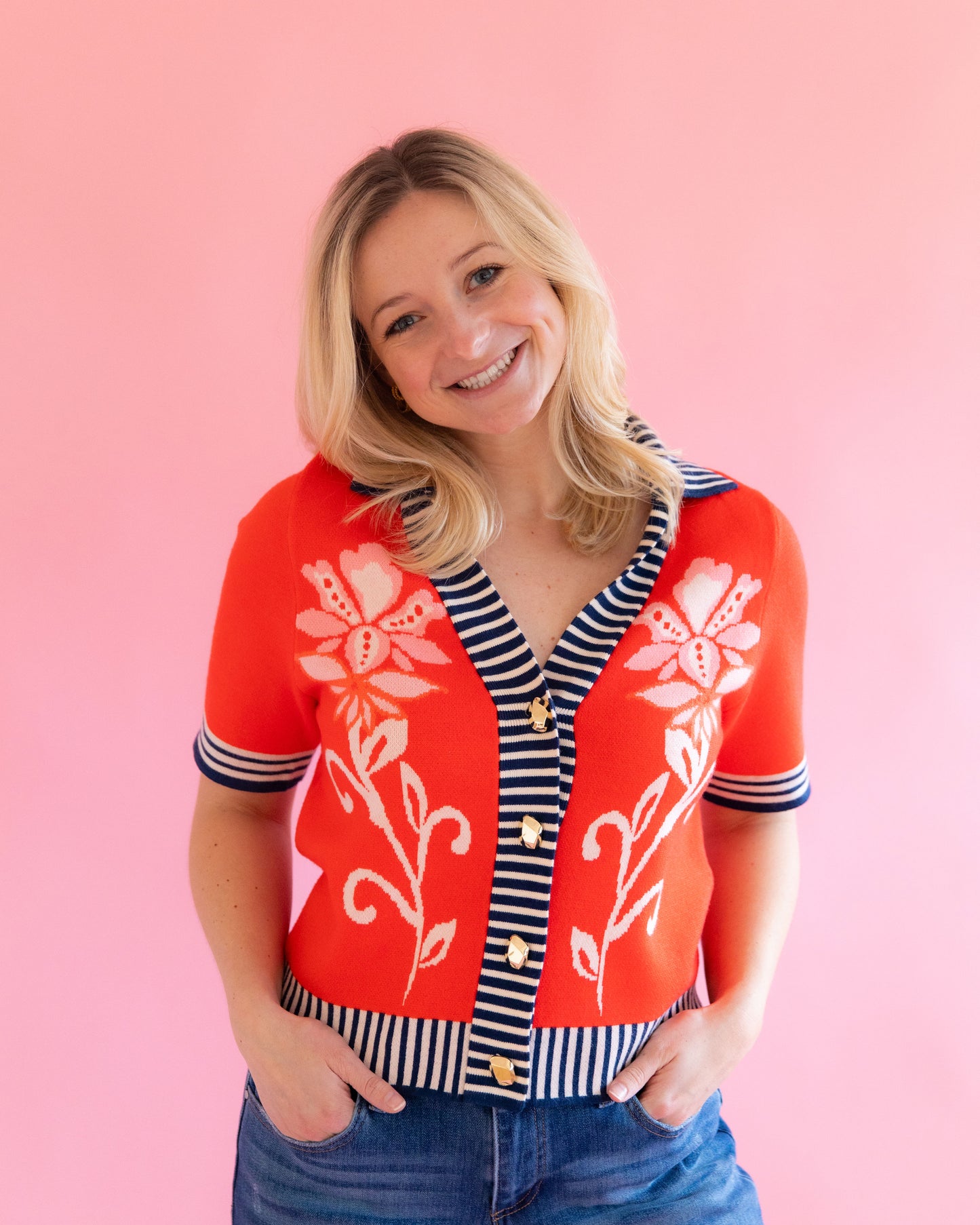 Rachel Orange Floral Knit Top