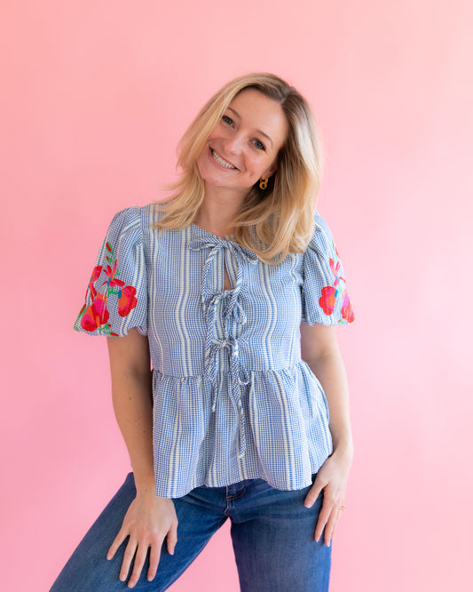 Carolyn Blue Stripe Bow Top