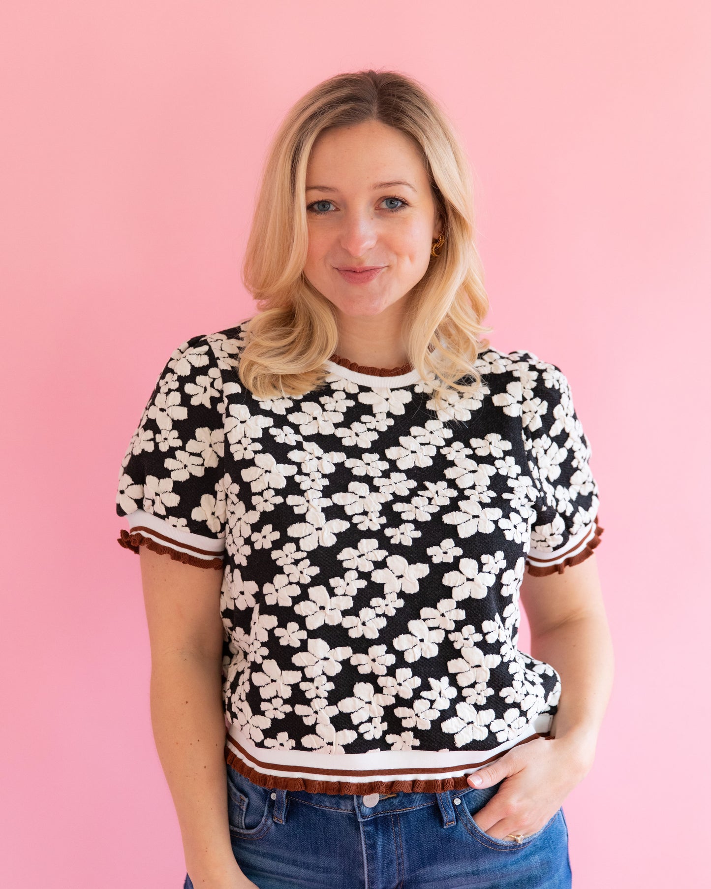 Annie Black Embossed Flower Top