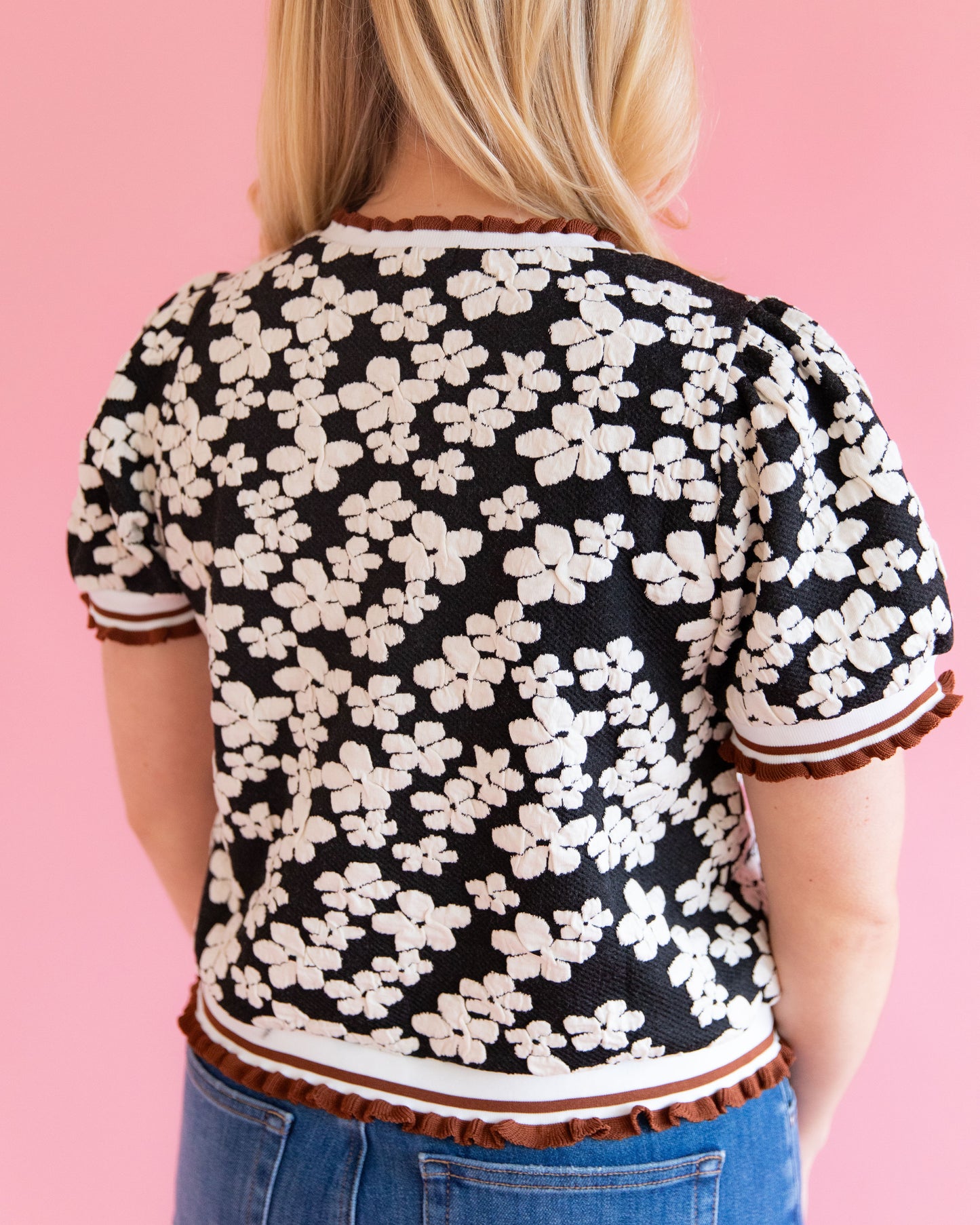 Annie Black Embossed Flower Top