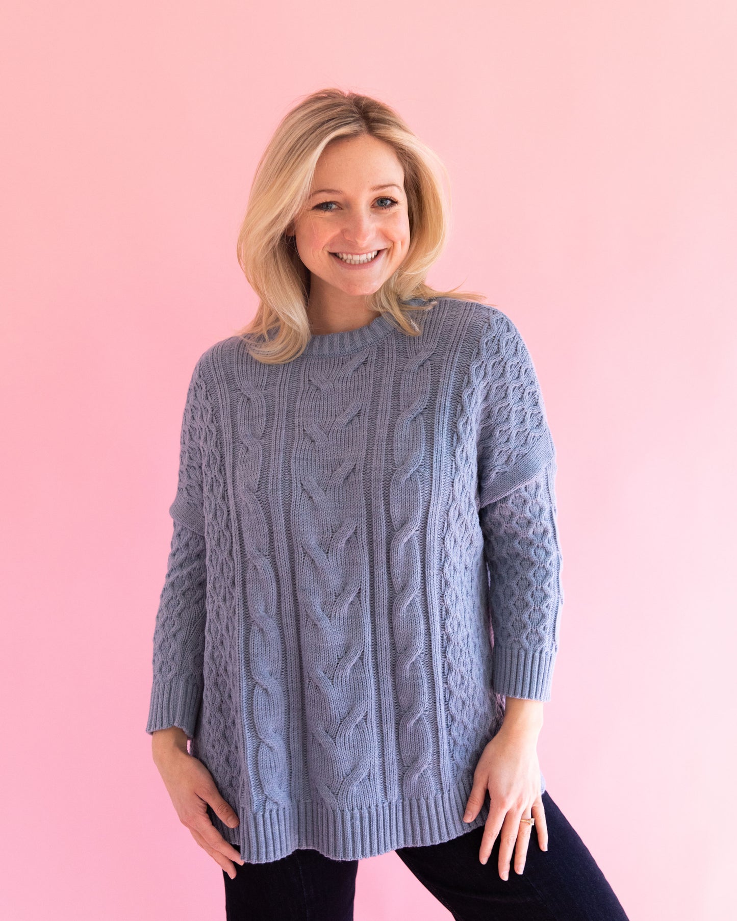 Cotswold Cable Knit Sweater - Misty Blue