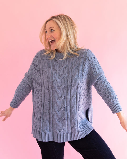 Cotswold Cable Knit Sweater - Misty Blue