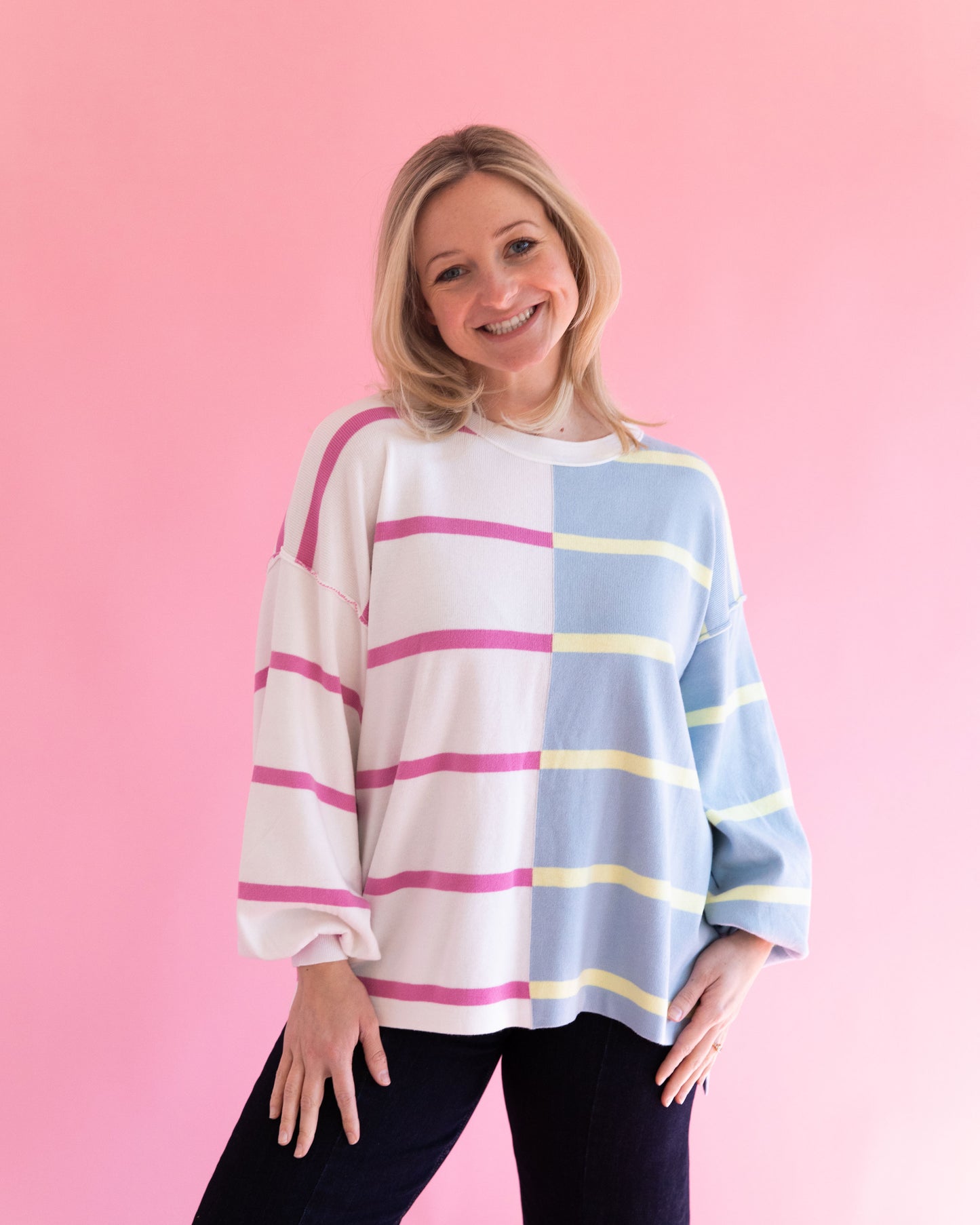 Colorful Stripe Color Block Sweater