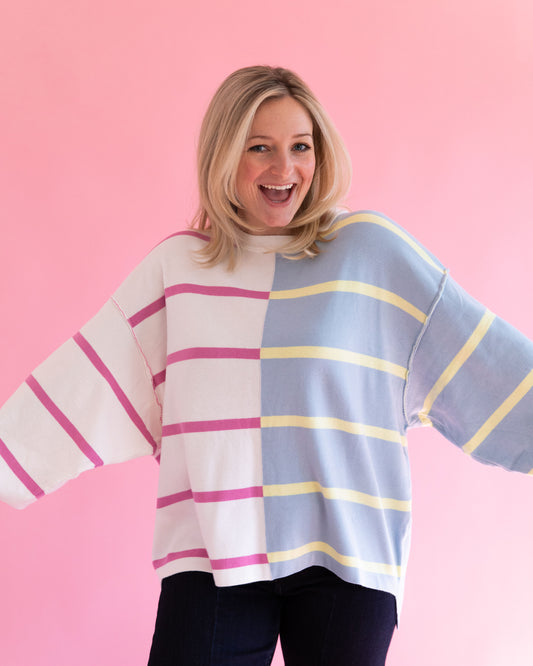 Colorful Stripe Color Block Sweater