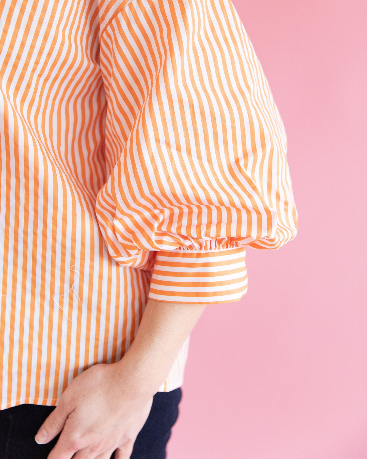 Jeanie Orange Stripe Balloon Sleeve Top