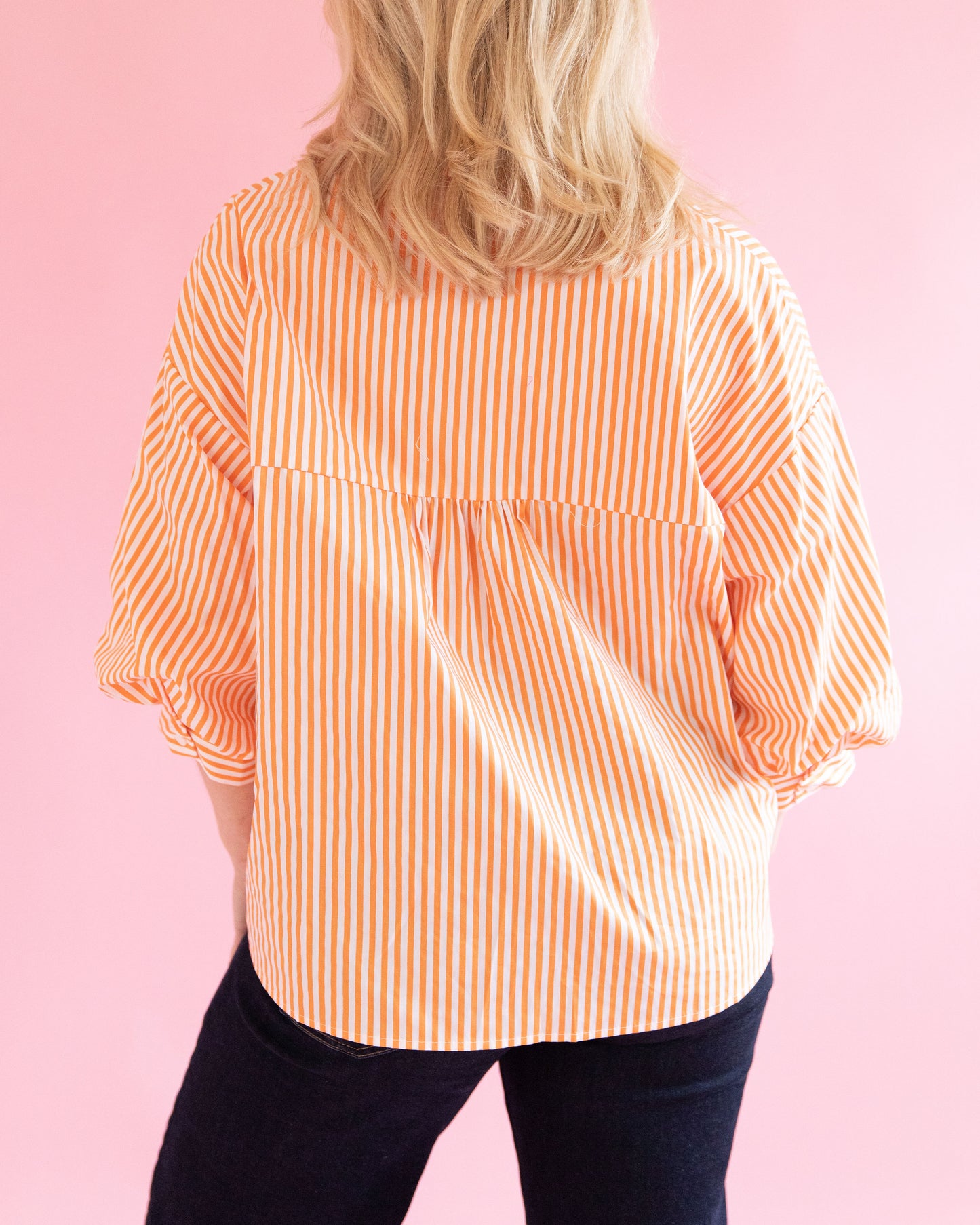 Jeanie Orange Stripe Balloon Sleeve Top