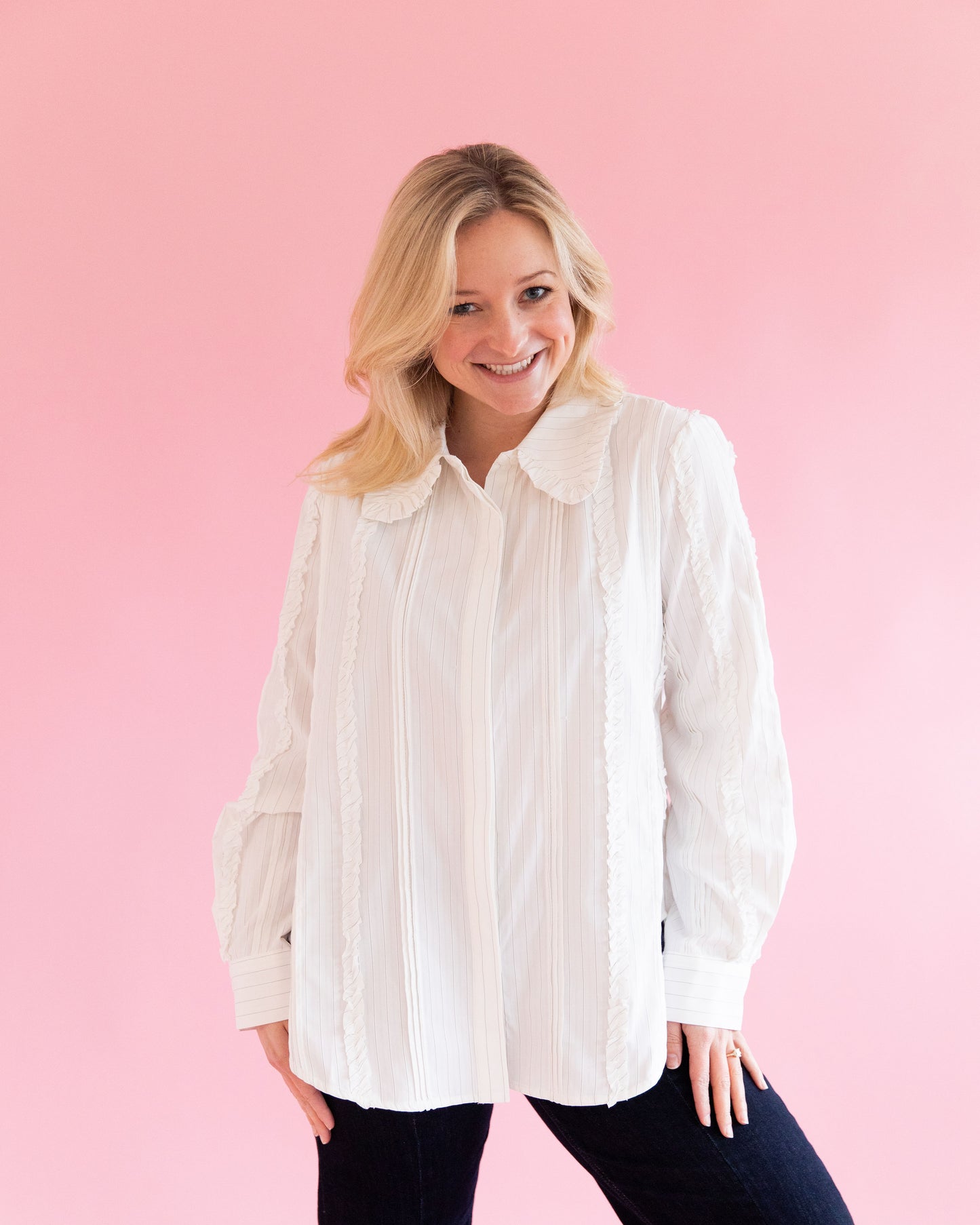 Quinnie White Ruffle Detail Top